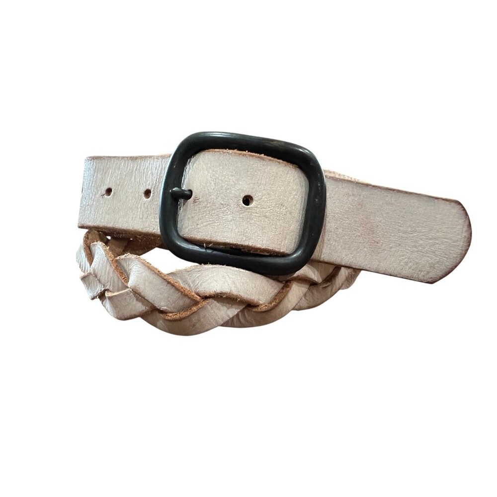 Stamp 10 Unisex Western Off White Distressed Braided Leather Belt Men's Women's